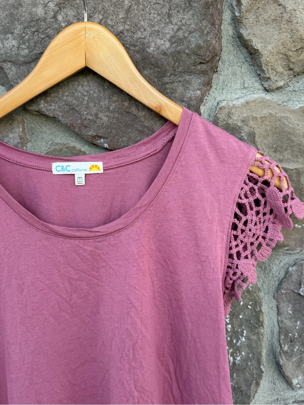 C&C California Mauve Crochet Cap-Sleeve Tank Top